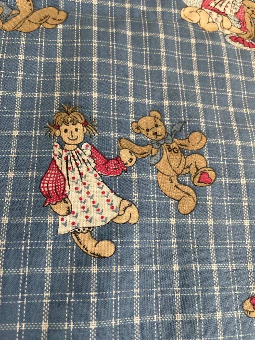 44 x 31” Teddy Bear Doll Plaid Print Cotton Fabric Craft Quilting